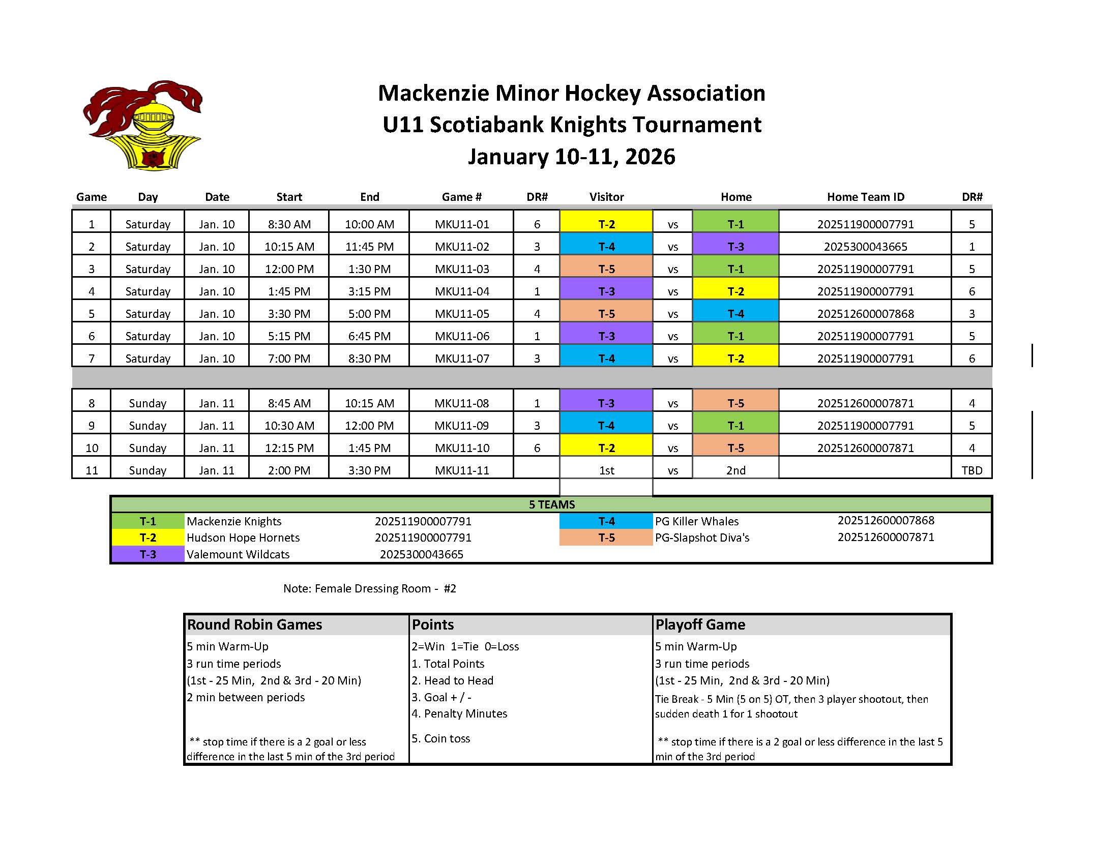 U11 JAN 2026 SCHEDULE
